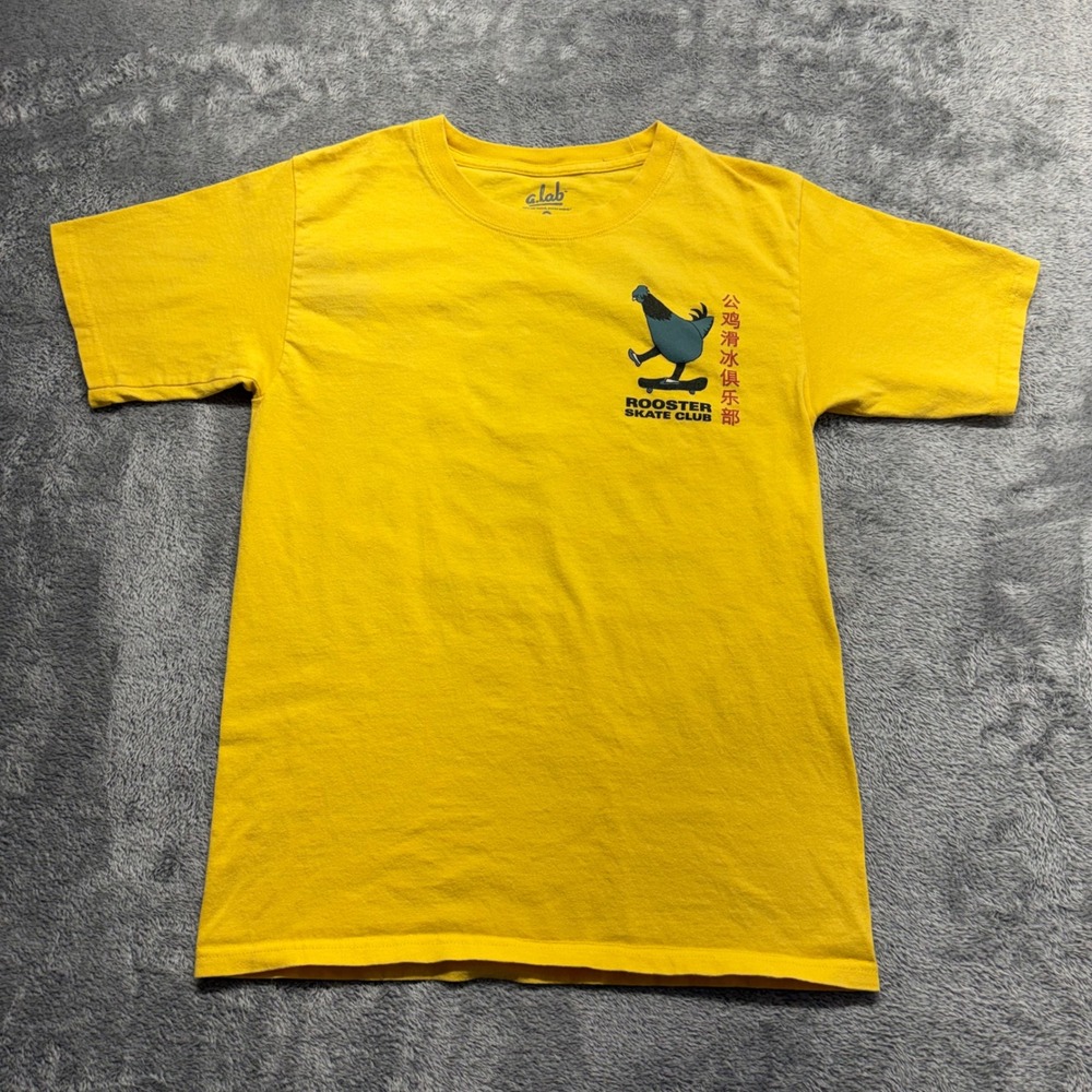 A.Lab‎ T-Shirt Mens Small Yellow Good Rooster Skate Club Graphic Tee